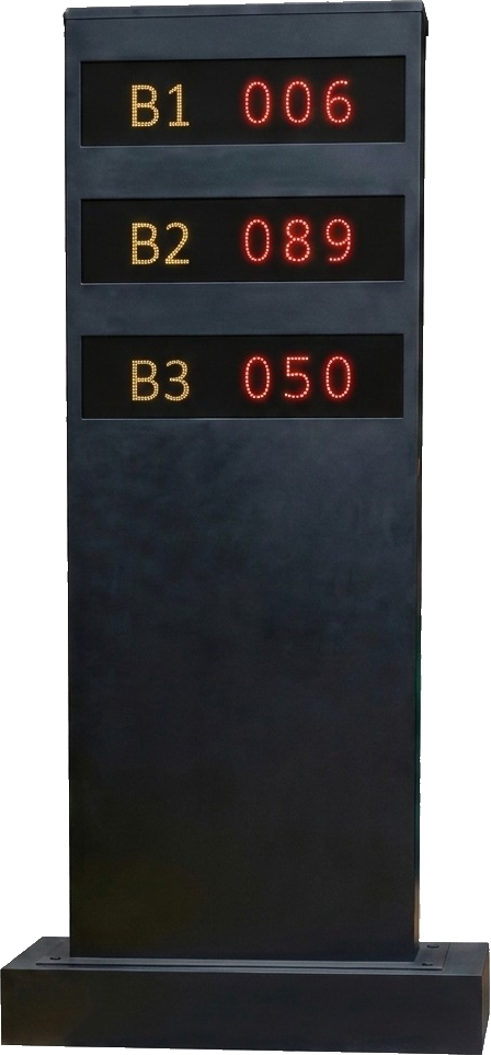 Totem pantalla exterior mostrando disponibilidad por nivel B1 B2 B3
